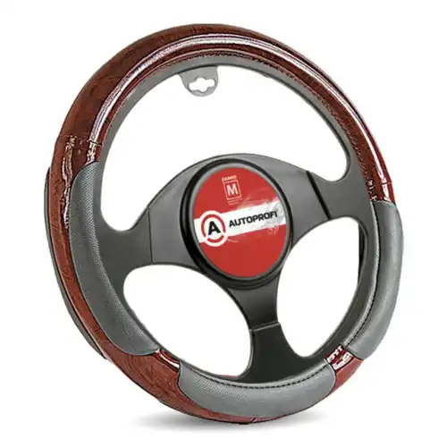Чехол на руль AUTOPROFI SP-5022 L.GY (M) экокожа ПВХ размер M 37-39 см
