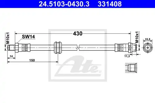 шланг тормозной передний! BMW E36/Z3 1.6-2.5TDs 90-00 L=453 24.5103-0430.3 ATE