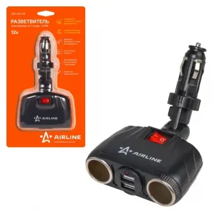 разветвитель прикуривателя !трансформер, 2 гнезда + 2USB, штекер-фиксатор ASP-2TU-08 AIRLINE