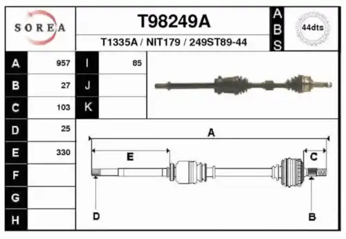 Вал приводной в сборе EAI T98249A