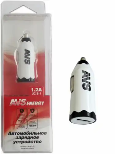 зарядное устройство автомобильное!usb порт 1,2а белый A78019S AVS