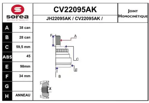 ШРУС наружный EAI CV22095AK