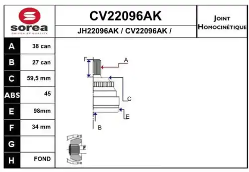 ШРУС наружный EAI CV22096AK