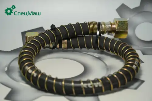 шланг тормозной подводящий к влагоотделителю! L=605мм, гайка 27, гайка 27 МАЗ 6422-3506085-01 СПЕЦМАШ