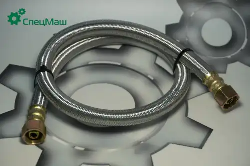 ШЛАНГ ТОРМОЗНОЙ КАМАЗ-ЕВРО-2 ЗАДНИЙ, L=80 , (ГАЙКАГАЙКА,БРОНИРОВАННЫЙ ) 6520-3506060-20 СПЕЦМАШ