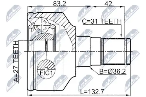 ШРУС внутренний левый к-кт! Volvo V70 III 08-16/XC60 09>/XC70 II 07>/XC90 03-14 NPW-VV-014 NTY