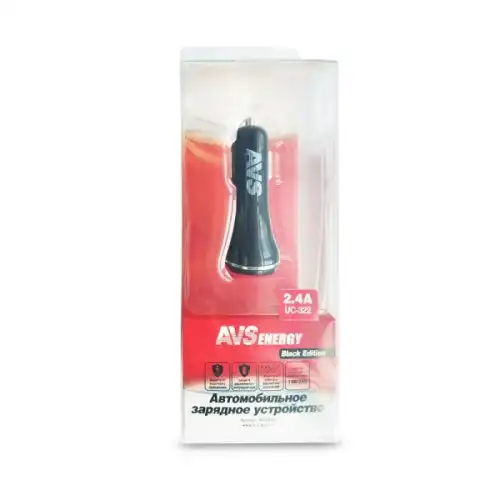 адаптер автомобильный! 2 порта USB 2,4А, черный, блистер A07281S AVS
