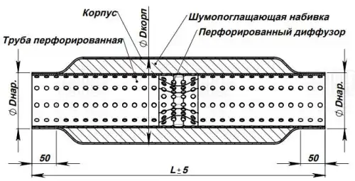 пламегаситель! стронгер с перфорированным диффузором 55х83 L400 ESM 55400D TRIALLI