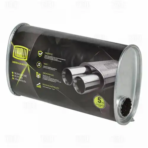Глушитель универс. (овальный) 131х221, L=380, d=50, смещ. 62 мм (алюм. сталь) (EMM 3610) TRIALLI