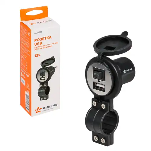 розетка USB! для мотоциклов с 1 портом (5В, 2.1А) (вкл/выкл) AEBJ206 AIRLINE