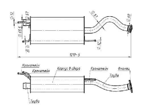 Глушитель для а/м Toyota Land Cruiser 100 (98-) 4.2d доп. (резонатор) (алюм. сталь) (EAM 03 EAM 0352 TRIALLI