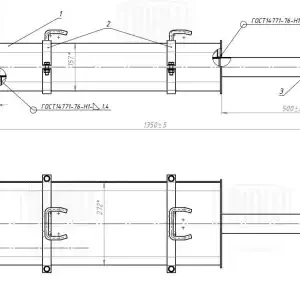 глушитель! основной с хомутами L1350 GAZ-3221/3302 с дв. Cummins ISF 2.8S EMM 0307 TRIALLI