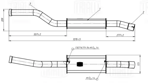 EAM 0312 Глушитель для а/м ГАЗ 3302 (дв. 4216, Chrysler) доп. (резонатор) (алюм. сталь) (EAM 0312) TRIALLI